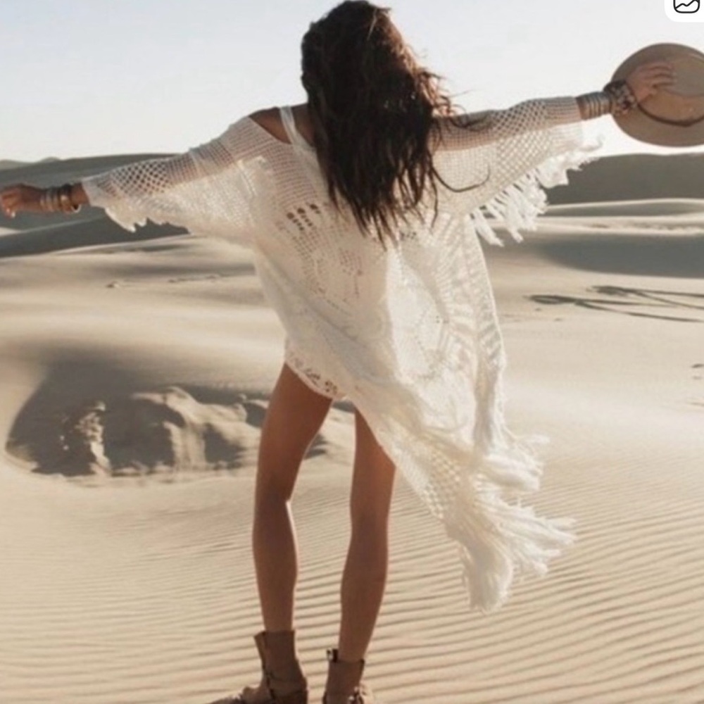 Spell Crochet Fringe Kimono cover up coat Coachella festival